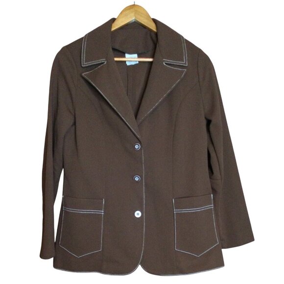 Vintage Cos Cob Brown Womens Blazer Style Top Size 13/14 Button-Up 100% Polyeste - Picture 1 of 9